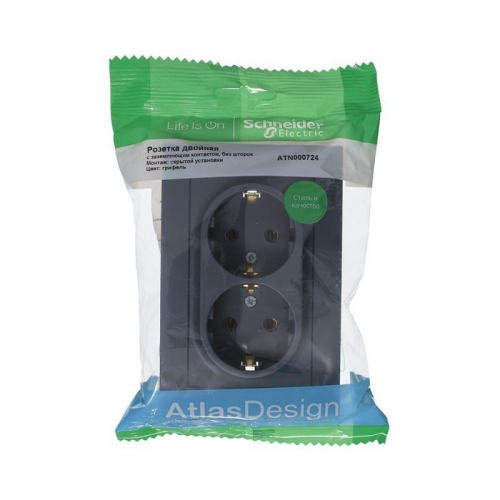 Розетка 2-м Atlas Design с заземл. 16А в сборе грифель SchE ATN000724 ATN000724
