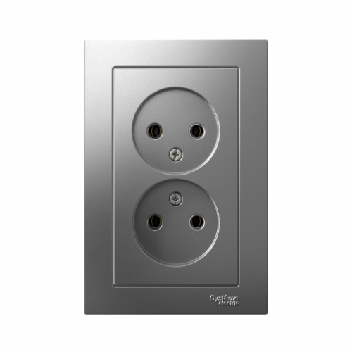 Розетка 2-м СП AtlasDesign 16А IP20 без заземл. в сборе сталь SchE ATN000920 ATN000920