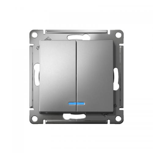 Механизм выключателя 2-кл. СП AtlasDesign 10А IP20 (сх. 5а) 10AX с подсветкой сталь SchE ATN000953 ATN000953