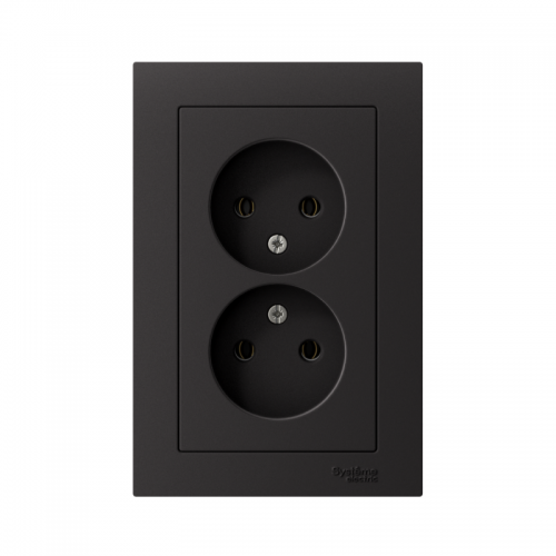 Розетка 2-м Atlas Design без заземл. 16А в сборе карбон SchE ATN001020 ATN001020