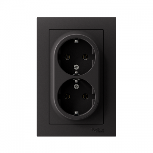 Розетка 2-м Atlas Design с заземл. 16А в сборе карбон SchE ATN001024 ATN001024