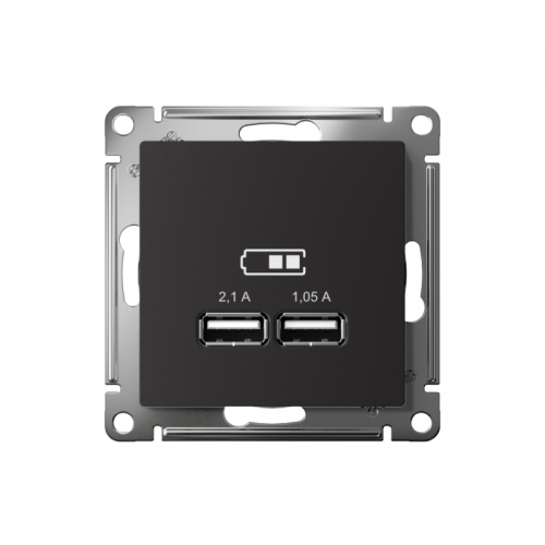 Механизм розетки USB Atlas Design 5В 1порт х 2.1А 2порта х 1.05А карбон SchE ATN001033 ATN001033