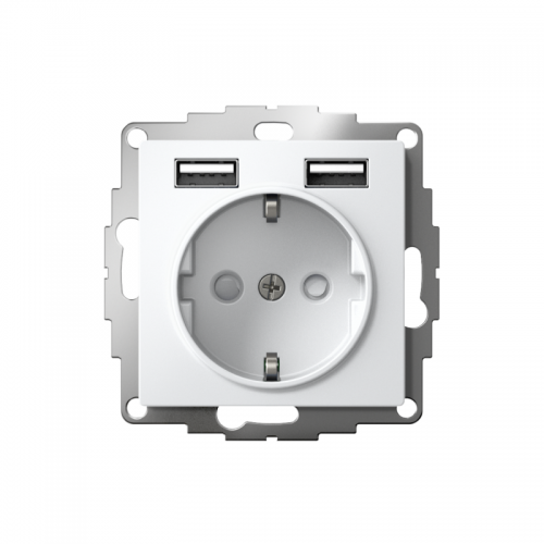 Розетка 1-м СП AtlasDesign 16А IP20 с 2-мя заряд. устройствами USB тип A+A 5В/2.4А 2х5В/1.2А механизм бел. SE ATN000130 ATN000130