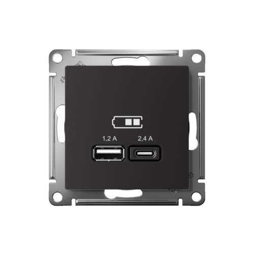 Розетка USB AtlasDesign тип A+C 5В/2.4А 2х5В/1.2А механизм карбон SE ATN001039 ATN001039