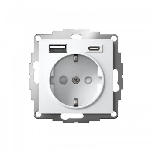 Розетка AtlasDesign 16А с 2-мя заряд. устройствами USB тип A+C 5В/2.4А 2х5В/1.2А механизм бел. SchE ATN000132 ATN000132