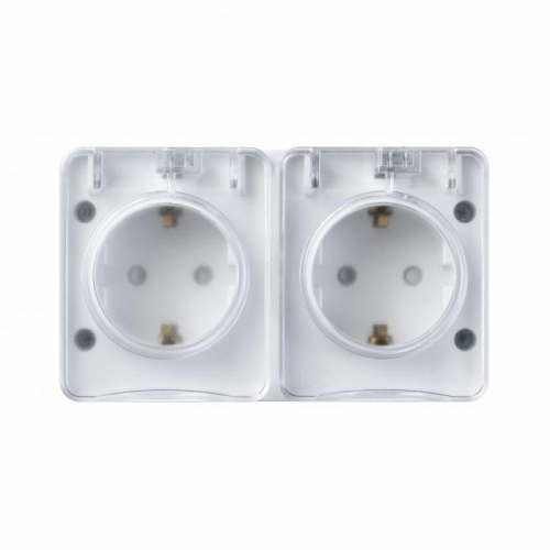 Розетка 2-м ОП AtlasDesign Profi54 16А IP54 250В с заземл. защ. шторки бел. SE ATN540126 ATN540126