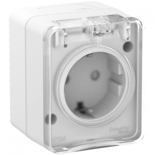 Розетка 1-м ОП AtlasDesign Profi54 16А IP54 250В с заземл. защ. шторки бел. SE ATN540145 ATN540145
