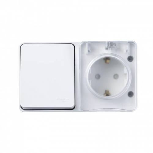 Блок ОП AtlasDesign Profi54 (розетка 16А 250В с заземл. защ. шторки + 1-кл. выкл. 10А) IP54 бел. SE ATN540170 ATN540170