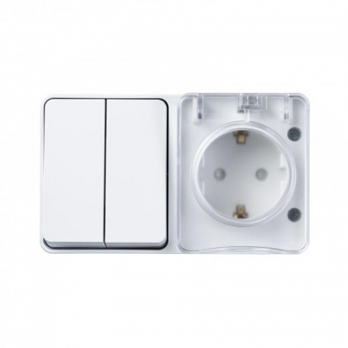 Блок ОП AtlasDesign Profi54 (розетка 16А 250В с заземл. защ. шторки + 2-кл. выкл. 10А) IP54 бел. SE ATN540174 ATN540174