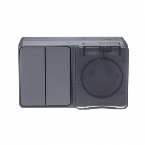 Блок ОП AtlasDesign Profi54 (розетка 16А 250В с заземл. защ. шторки + 2-кл. выкл. 10А) IP54 антрацит SE ATN544074 ATN544074