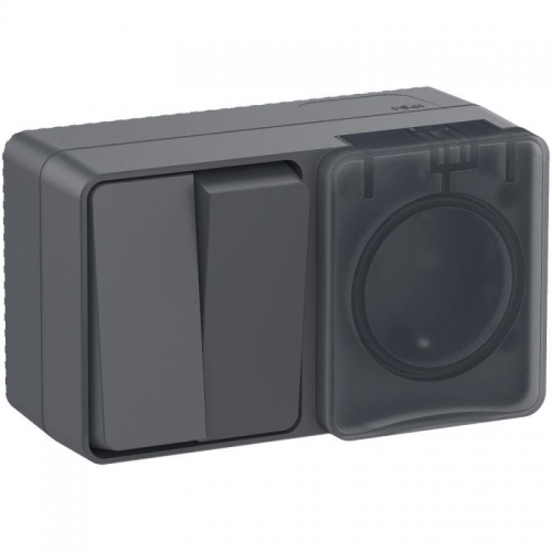 Блок ОП AtlasDesign Profi54 (розетка 16А 250В с заземл. защ. шторки + 2-кл. выкл. 10А) IP54 антрацит SE ATN544074 ATN544074