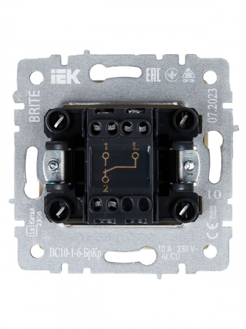 Выключатель проходной 1-кл. СП BRITE ВС10-1-6-БрКр 10А беж. IEK BR-V12-0-10-K10 BR-V12-0-10-K10