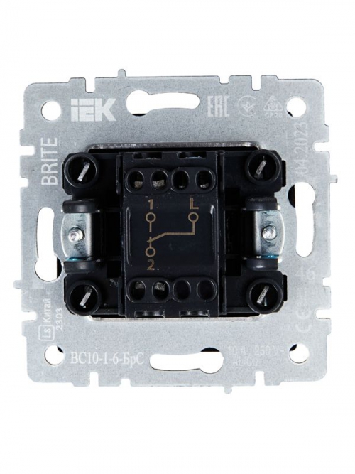 Выключатель проходной 1-кл. СП BRITE ВС10-1-6-БрС 10А сталь IEK BR-V12-0-10-K46 BR-V12-0-10-K46