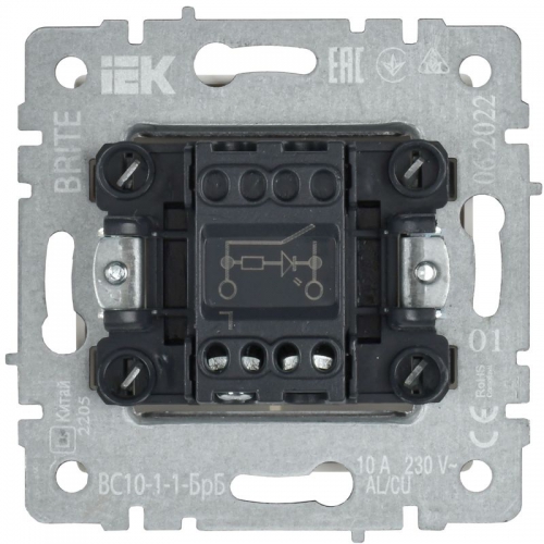 Выключатель 1-кл. СП BRITE ВС10-1-1-БрБ 10А с инд. бел. IEK BR-V10-1-10-K01 BR-V10-1-10-K01