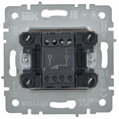Выключатель 1-кл. СП BRITE ВС10-1-4-БрБ 10А самовозвратн. бел. IEK BR-V14-0-10-K01 BR-V14-0-10-K01