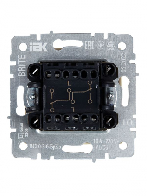 Выключатель проходной 2-кл. СП BRITE ВС10-2-6-БрКр 10А беж. IEK BR-V22-0-10-K10 BR-V22-0-10-K10