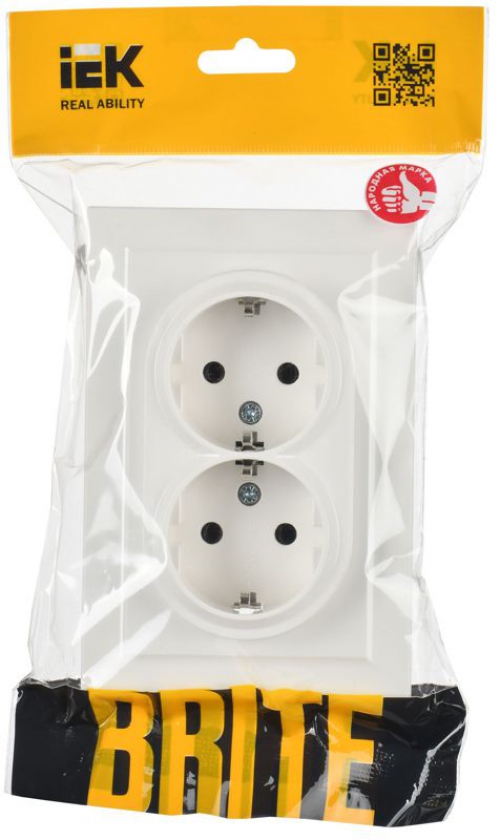 Розетка 2-м СП BRITE РС12-3-БрБ 16А в сборе с заземл. без защ. шторок бел. IEK BR-R21-16-K01-F BR-R21-16-K01-F