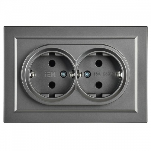 Розетка 2-м СП BRITE РС12-3-БрС 16А в сборе с заземл. без защ. шторок сталь IEK BR-R21-16-K46-F BR-R21-16-K46-F