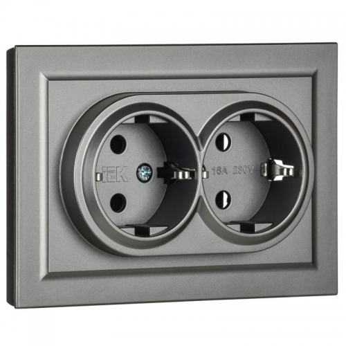 Розетка 2-м СП BRITE РС12-3-БрС 16А в сборе с заземл. без защ. шторок сталь IEK BR-R21-16-K46-F BR-R21-16-K46-F