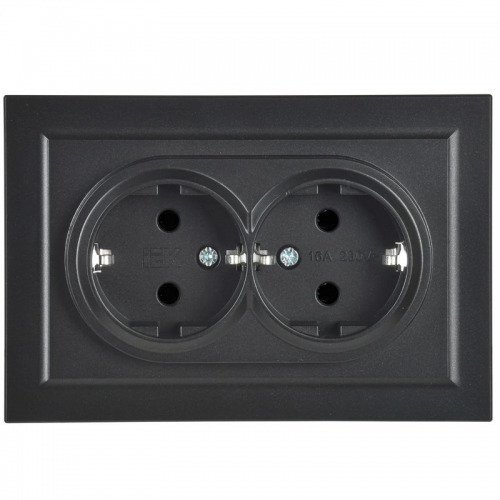 Розетка 2-м СП BRITE РС12-3-БрЧ 16А в сборе с заземл. без защ. шторок черн. IEK BR-R21-16-K02-F BR-R21-16-K02-F