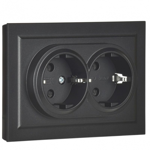 Розетка 2-м СП BRITE РС12-3-БрЧ 16А в сборе с заземл. без защ. шторок черн. IEK BR-R21-16-K02-F BR-R21-16-K02-F