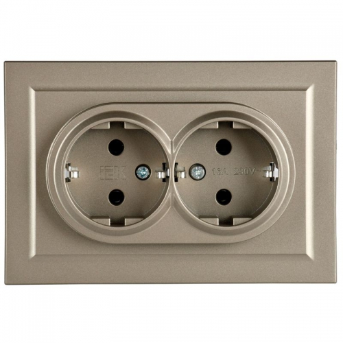 Розетка 2-м СП BRITE РС12-3-БрШ 16А в сборе с заземл. без защ. шторок шампань IEK BR-R21-16-K37-F BR-R21-16-K37-F