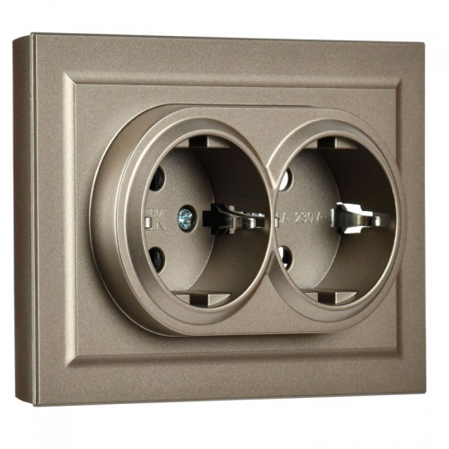 Розетка 2-м СП BRITE РС12-3-БрШ 16А в сборе с заземл. без защ. шторок шампань IEK BR-R21-16-K37-F BR-R21-16-K37-F