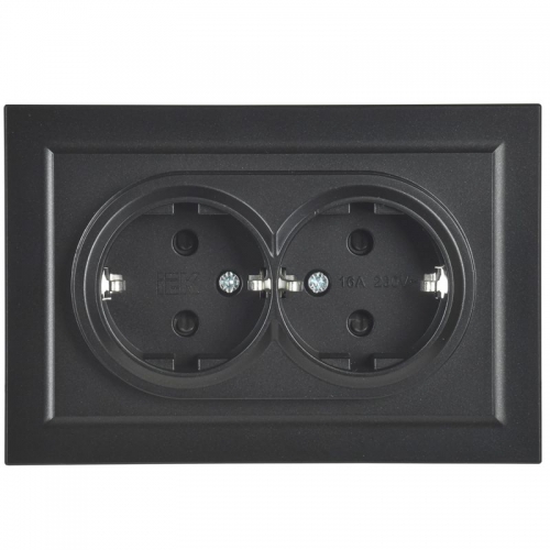 Розетка 2-м СП BRITE РСш12-3-БрЧ 16А в сборе с заземл. защ. шторки черн. IEK BR-R24-16-K02-F BR-R24-16-K02-F