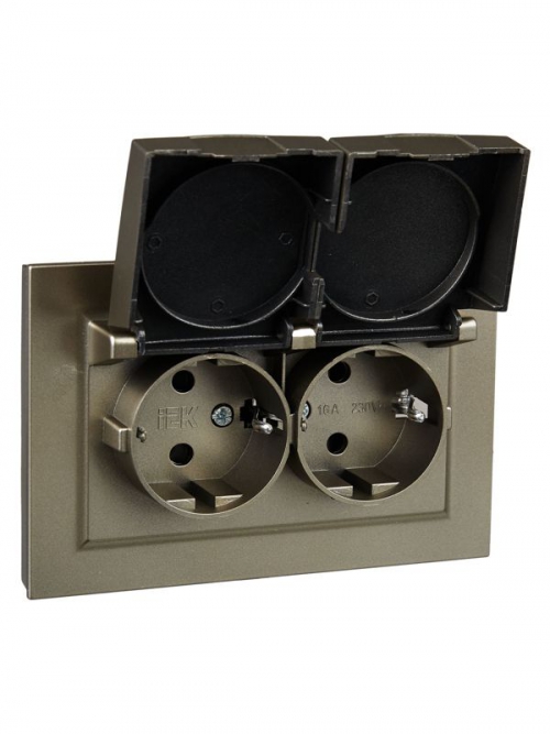 Розетка 2-м СП BRITE РСбш12-3-44-БрШ 16А в сборе IP44 с крышкой шампань IEK BR-R26-16-44-K37-F BR-R26-16-44-K37-F