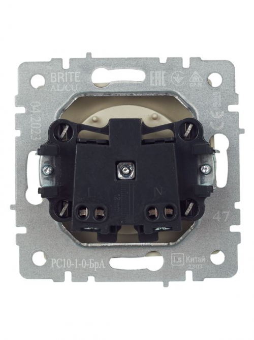 Розетка BRITE РС10-1-0-БрА 10А без заземл. без защ. шторок алюм. IEK BR-R10-10-K47 BR-R10-10-K47