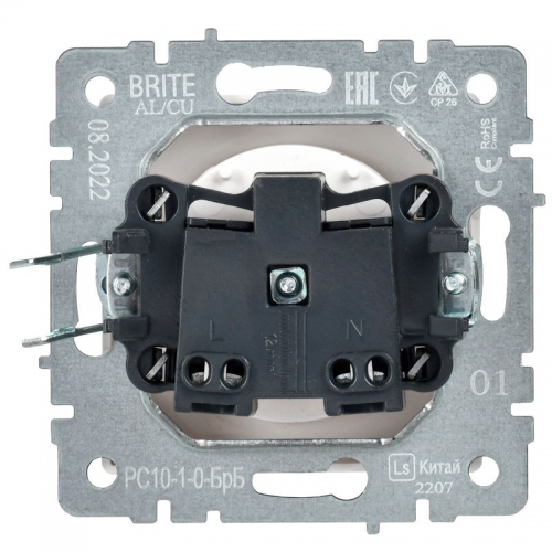 Розетка BRITE РС10-1-0-БрБ 10А без заземл. без защ. шторок бел. IEK BR-R10-10-K01 BR-R10-10-K01