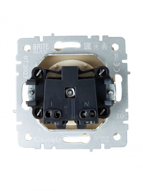 Розетка BRITE РС10-1-0-БрКр 10А без заземл. без защ. шторок беж. IEK BR-R10-10-K10 BR-R10-10-K10