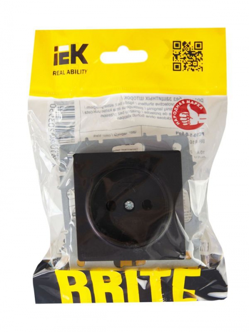 Розетка BRITE РС10-1-0-БрЧ 10А без заземл. без защ. шторок черн. IEK BR-R10-10-K02 BR-R10-10-K02