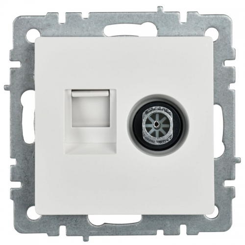 Розетка компьютерная + телевизионная 2-м Brite РТВ/РК12-БрБ RJ45 кат.5E + TV бел. IEK BR-AK20-1-K01 BR-AK20-1-K01