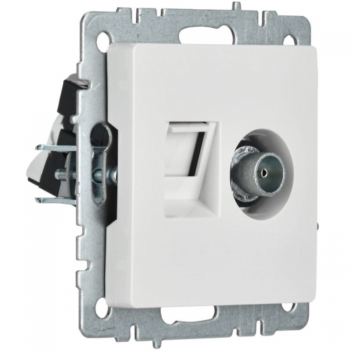 Розетка компьютерная + телевизионная 2-м Brite РТВ/РК12-БрБ RJ45 кат.5E + TV бел. IEK BR-AK20-1-K01 BR-AK20-1-K01