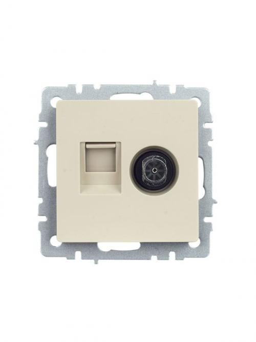 Розетка компьютерная + телевизионная 2-м Brite РТВ/РК12-БрКр RJ45 кат.5E + TV беж. IEK BR-AK20-1-K10 BR-AK20-1-K10