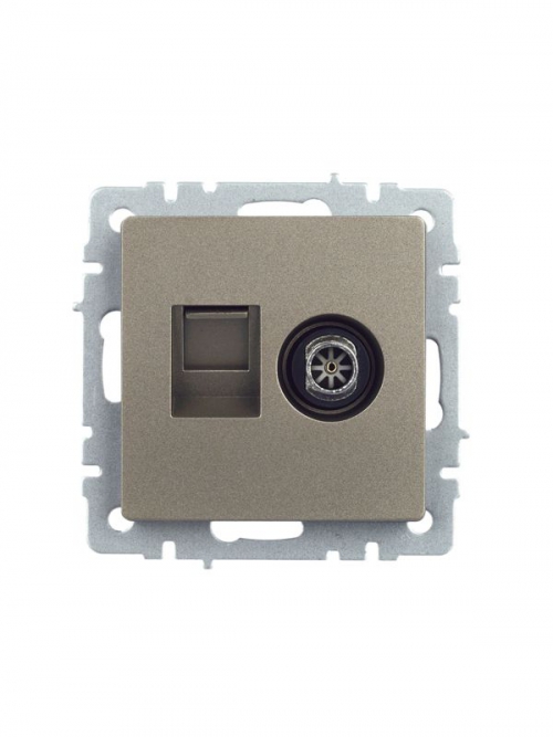 Розетка компьютерная + телевизионная 2-м Brite РТВ/РК12-БрШ RJ45 кат.5E + TV шампань IEK BR-AK20-1-K37 BR-AK20-1-K37