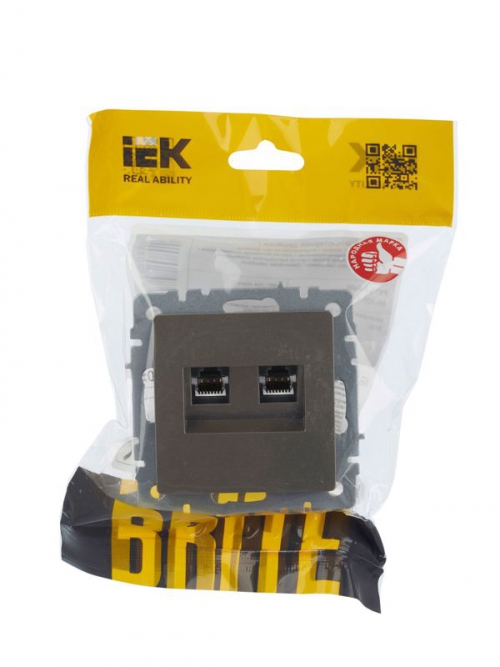 Розетка компьютерная двойная СП RJ45 кат.5E BRITE РК10-2-БрШ шампань IEK BR-K20-1-K37 BR-K20-1-K37