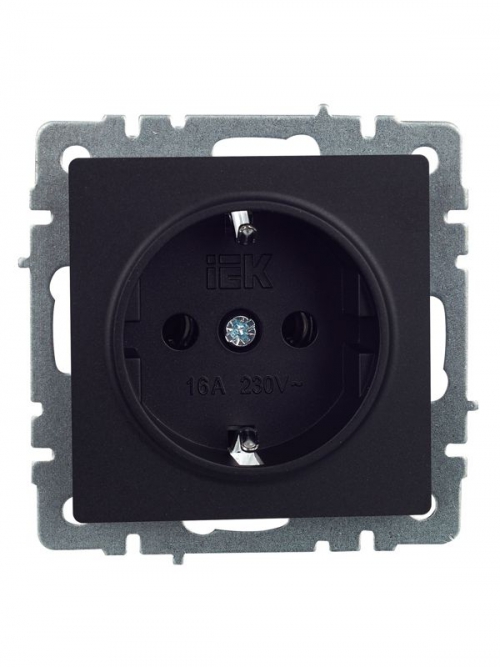 Розетка BRITE РС11-1-0-БрЧ 16А с заземл. без защ. шторки черн. IEK BR-R11-16-K02 BR-R11-16-K02