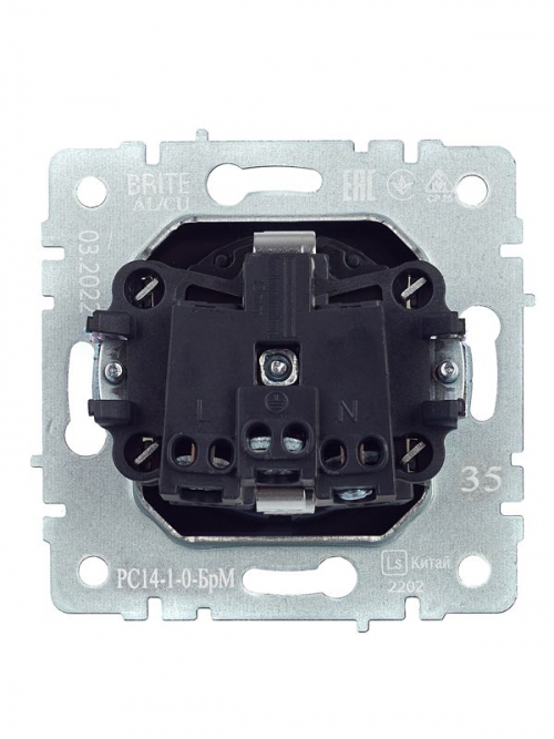 Розетка 1-м СП BRITE РС14-1-0-БрМ 16А с заземл. защ. шторки маренго IEK BR-R14-16-K35 BR-R14-16-K35