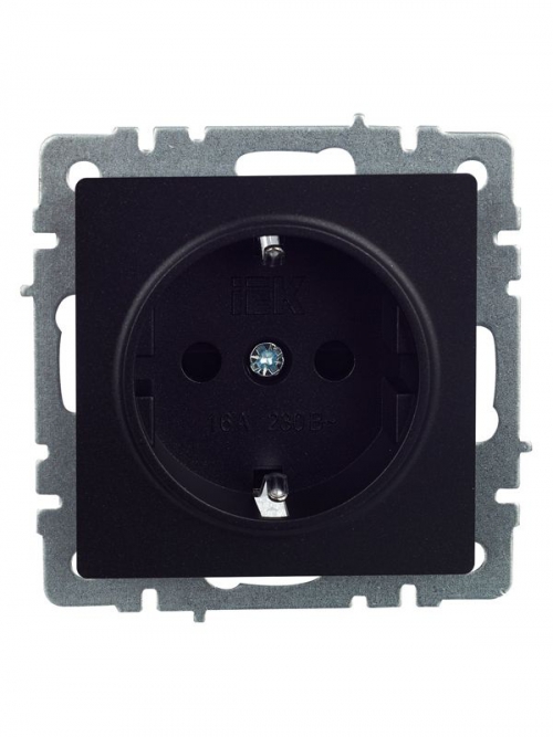 Розетка BRITE РС14-1-0-БрЧ 16А с заземл. защ. шторки черн. IEK BR-R14-16-K02 BR-R14-16-K02