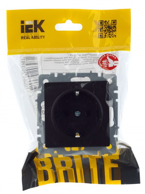 Розетка BRITE РС14-1-0-БрЧ 16А с заземл. защ. шторки черн. IEK BR-R14-16-K02 BR-R14-16-K02