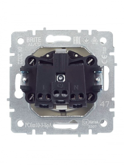 Розетка BRITE РСбш10-3-БрА 16А IP20 с заземл. защ. шторки с крышкой алюм. IEK BR-R16-16-K47 BR-R16-16-K47
