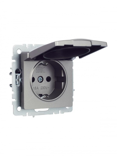 Розетка BRITE РСбш10-3-БрС 16А IP20 с заземл. защ. шторки с крышкой сталь IEK BR-R16-16-K46 BR-R16-16-K46
