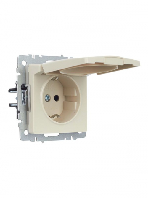 Розетка BRITE РСбш10-3-44-БрКр 16А IP44 с заземл. защ. шторки с крышкой беж. IEK BR-R16-16-44-K10 BR-R16-16-44-K10