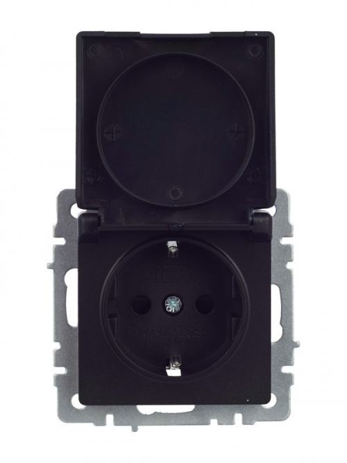Розетка BRITE РСбш10-3-44-БрЧ 16А IP44 с заземл. защ. шторки с крышкой черн. IEK BR-R16-16-44-K02 BR-R16-16-44-K02
