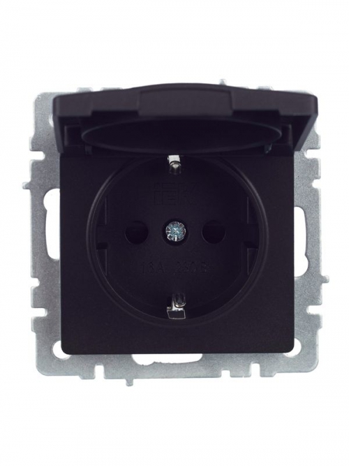 Розетка BRITE РСбш10-3-44-БрЧ 16А IP44 с заземл. защ. шторки с крышкой черн. IEK BR-R16-16-44-K02 BR-R16-16-44-K02