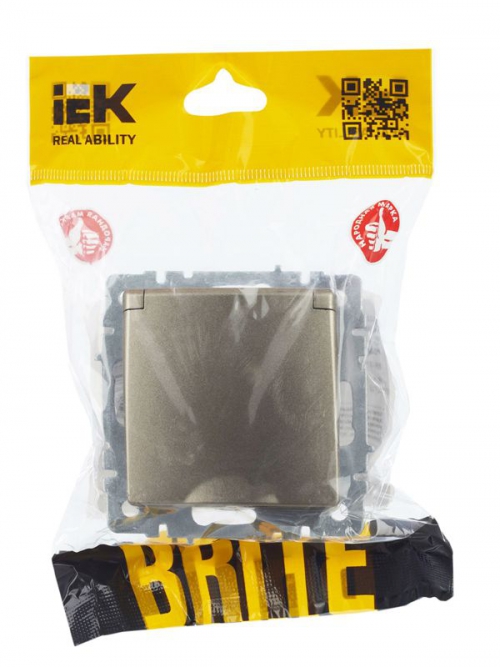Розетка BRITE РСбш10-3-44-БрШ 16А IP44 с заземл. защ. шторки с крышкой шампань IEK BR-R16-16-44-K37 BR-R16-16-44-K37