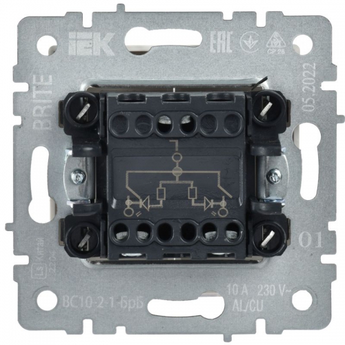 Выключатель 2-кл. СП BRITE ВС10-2-1-БрБ 10А с инд. бел. IEK BR-V20-1-10-K01 BR-V20-1-10-K01
