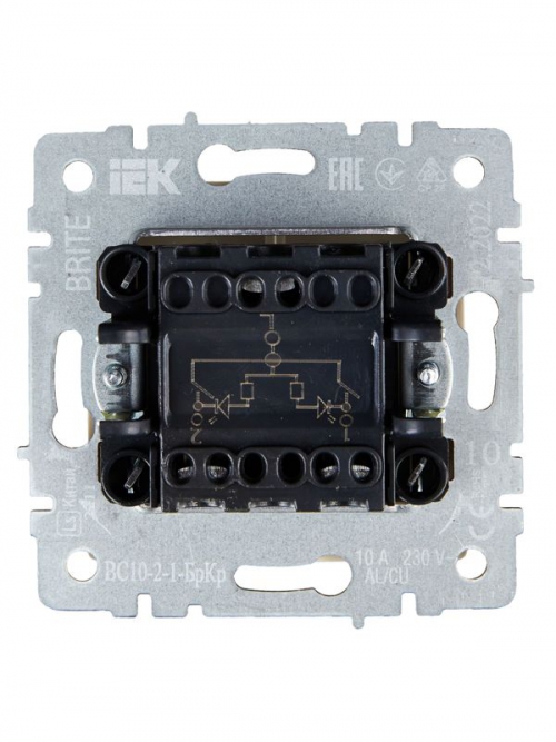 Выключатель 2-кл. СП BRITE ВС10-2-1-БрКр 10А с инд. беж. IEK BR-V20-1-10-K10 BR-V20-1-10-K10